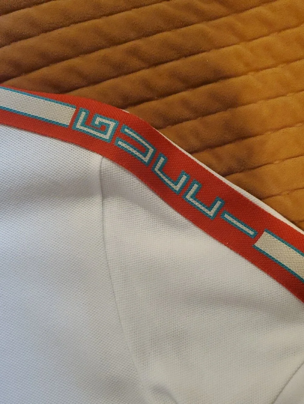 Gucci White Polo with Navy Collar and Red-Trim Shoulder Stripes